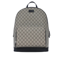 【GUCCI 古馳】GG Supreme 塗層帆布及皮革拉鍊後背包(烏木色/黑色)