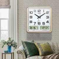 TIMESS夜光方形鐘表掛鐘客廳家用時尚時鐘掛墻現代簡約石英萬年歷