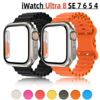 PC Firm Cover+Strap for Apple Watch Band 44mm 45mm 41mm 40mm Glass+Case Silicone Bracelet Correa IWatch Series 7 Se 4 5 6 8