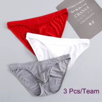 3 Pcs Mens Underwear Briefs Nylon For Men bulge with Pouch hombre slips silk Red Boys pack lot Breathable and sexy Male Panties