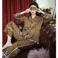 Original Pink Eyes Pajamas for Women 2023 Spring and Autumn Two-piece Pajama Set Ice Silk Sleepwear