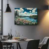 2D Flat 1-piece Serene Lake Scenery Canvas Painting, 12x16inch - Wooden Frame, Natural Theme Home De