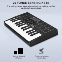 M-VAVE 25-Key MIDI Control Keyboard Portable USB Keyboard MIDI Controller 25 Velocity Sensitive Keys 8 RGB Backlit Pads 8 Knobs