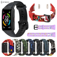 Printed Silicone Wrist Strap For Huawei Band 6/Honor Band 6 Smart Bracelet Wristband Accessories