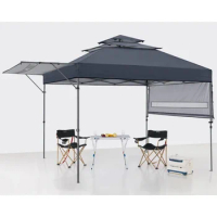 Pop up Gazebo Canopy 3-Tier Instant Canopy with Adjustable Dual Half Awnings, Dark Gray Freight free