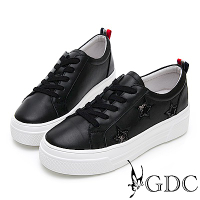 GDC-真皮星星俏皮逗趣素面綁帶百搭厚底休閒鞋-黑色