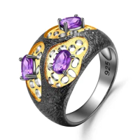 Natural Gemstone Amethyst Gold Plated 925 Sterling Silver Ring Women