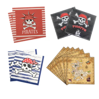 Skeleton Shark Pirate Print Disposable Napkin Kids Happy Birthday Party Baby Shower Pirate Theme Party Table Decor Supplies