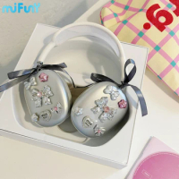 MiFuny Airpods Max Case Cover Silver Electroplated 3D Bow Headphone Case Protector Suitable for Airpods Max Earphone Accessories