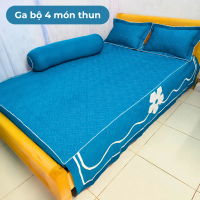 Ga nệm thun lạnh 1 màu chần bông có bèo 4 món cho nệm 5-15cm