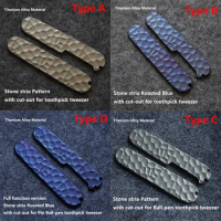 Stone Stria Styles Knife Titanium Alloy Handle Scale Patches for 91MM Victorinox Swiss Army Knives Ball Pen Slot Roasted Blue