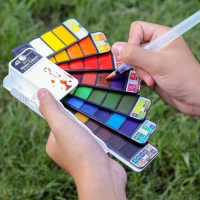 折疊扇形【42色】固體水彩畫筆套裝 附自來水筆 色彩豐富 兒童成人初學者藝術家皆宜#YH26_01179