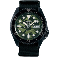 【SEIKO 精工】5 Sports 迷彩綠帆布機械錶-42.5mm(SRPJ37K1/4R36-13B0G)