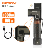 ไฟฉาย LED, NICRON, B71/N9, แฮนด์ฟรี, เชื้อเพลิงคู่, คลิปโรตารี่บิด 90 องศา, 1000LM, กันน้ำ IP67/IP67