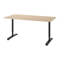 BEKANT 書桌/工作桌, 實木貼皮, 染白橡木/黑色