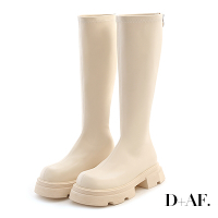 D+AF 絕對風潮．個性加厚底素面瘦瘦長靴＊米