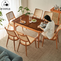 【奢菲雅】台灣公司/開發票 新中式藤編白蠟木餐桌簡約家用吃飯桌玻璃桌面餐桌椅組合實木飯桌