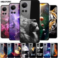 Tempered Glass Case For Oppo Reno10 Pro Cover Reno 10 5G Fashion Hard Back Cover for Oppo Reno 10 Pro 5G Reno105G Case Lion Capa