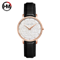HANNAH MARTIN 英倫簡約鑲鑽浮雕錶面皮帶腕錶(HM-1073-P1)