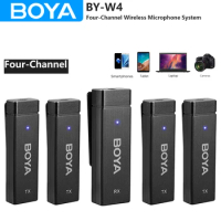 BOYA BY-W4 4-channel Wireless Lavalier Lapel Microphone for iPhone Android DSLR Cameras PC Computer Youtube Recording Streaming