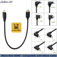 0.3m OD4.0mm 2.1V 8k@60hz Micro HDMI - compatible with Mini HDMI - compatible male 90 Degree C-D Adapter Cable