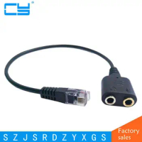 Free Shipping PC headset to 4P4C RJ9/RJ10/RJ22 jack adapter dual 3.5mm headphones with mic to RJ9 plug for desk phone