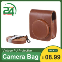 Vintage PU Camera Bag for Fujifilm Instax Mini 90/9/8/8S Instant Film Camera Protective Case Pouch Cover Protector with Strap