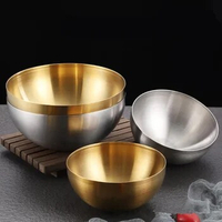 304 Stainless Steel Bowl Double Layer Fruit Salad Bowls Heat Insulated Kimchi Noodle Ramen Bowls Food Containers