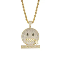Zipper Shut Up Funny Pendant &amp; Necklace 18k Gold Plated Lab Diamond Iced Out Chain Bling Fashion Hip Hop Jewelry