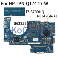 KoCoQin Laptop motherboard For HP OMEN TPN-Q174 17-W SR2FQ I7-6700HQ N16E-GR-A1 965M Mainboard 862259-601 862259-501 DAG37AMB8D0