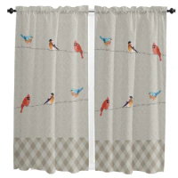 Farmhouse Idyllic Animals Birds Cardinal Birds Rod Pocket Short Curtain Half-Curtain For Kitchen Door Drape Cafe Small Window