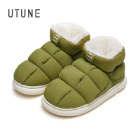 UTUNE High Top Women Ankle Slippers For Home Warm Plush Mens House Flats Anti-slip Platform Outside 