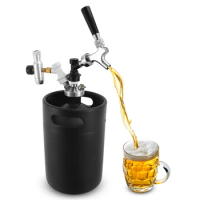 Beer Keg, 5L Mini Keg Growler Kit, Premium Co2 Charger Ball Lock Pressurized Black Matte Brewing Barrel Mini Keg Tap Dispenser