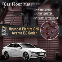 Car Leather Floor Mat For Hyundai Elantra CN7 2021-2023 Avante i30 Sedan Foot Parts Pads Leather Panel Liners Carpet Accessories