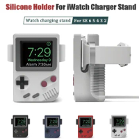 Silicone Holder For iWatch Charger Stand For Apple Watch 8 7 6 5 4 3 SE 45MM Charging Dock Desktop Retro Game Console Design