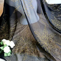 Kain kebaya lukis tinta emas//kain bahan kebaya bali//kain material lukis All size Hitam