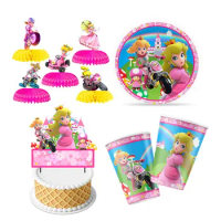 Super Mario Bros-Princess Birthday Party Baby Shower Plate Straw Honeycomb Celebration Party Decoration Balloon Sticker Brooch