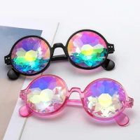 Novelty Round Kaleidoscope Sunglasses Women Party Rave Cosplay Psychedelic Prism Diffracted Lens Sun Glasses Rainbow Eyewear