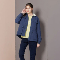 【JEEP】女裝 搖粒絨毛立領鋪棉軍裝外套(藍色)