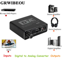 Grwibeou Hifi DAC Digital To Analog Audio Converter RCA 3.5mm Headphone Amplifier Toslink Optical Coaxial Output Portable DAC