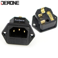 1piece IEC inlet module AC power socket Gold-plated copper brass with fuse seat for amplifier dac audio
