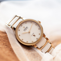 RADO 雷達錶 官方授權 Centrix晶萃真鑽自動機械腕錶-白陶瓷x玫瑰金色 R02(R30019744)/30.5㎜