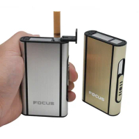 FOCUS Cigarette Case Aluminum Brushed Metal Pocket Holder 8pcs Cigarette Case Automatic Ejection Silver Box Holder