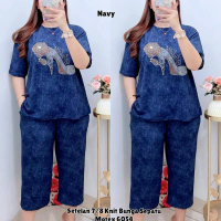 6054 SETELAN 7/8 KNIT MOTIF BUNGA SEPATU MOTE LD120-140 WANITA|ONE SET KNIT|SETELAN SANTAI