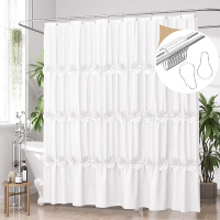AmazerBath White Shower Curtain with Ruffles White Ruffle Shower Curtain Set 72 x 72 Inches Vintage