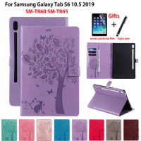 Case For Samsung Galaxy Tab S6 10.5 Cover SM-T860 SM-T865 T860 T865 2019 Funda Tablet Cat Tree Embossed Flip Stand Shell +Gift