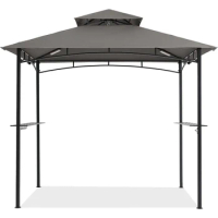 Gazebo 8' X 5' Double Deck Outdoor BBQ Gazebo Canopy With LED Lights Folding Tent for Garden Shade Supplies Home