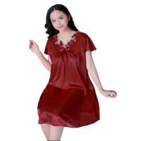 Sans Fashion - Dress Jumbo Renda Bunga Putih / Baju Tidur Wanita Satin Silk Fit XXL PY 134