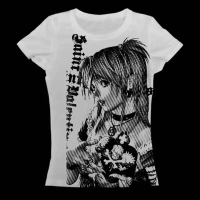Y2k anime Streetwear O-neck 90s Text Printing Tops Women Haruku Clothes Simple Vintage Crop Tee Aest