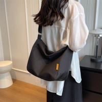 Canvas Women's Bag Solid Shoulder Cross Bag Big Eco Bag Korean College Shopping Messenger Bag Y2K Handbag Student Pocket Satchel